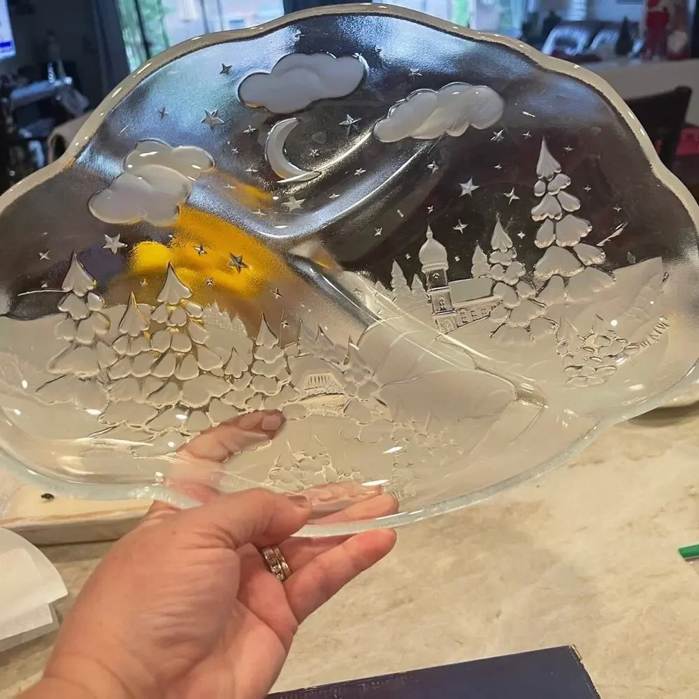 Winterland Crytal glass etched Holiday candy tray in box Christmas 12-1/2